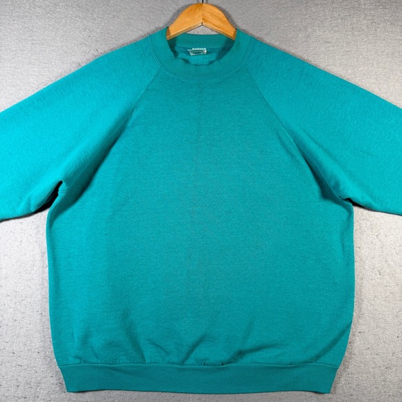 Vintage Fruit of the Loom Teal Turquoise Raglan Sweatshirt XL‎ CasualMade in USA - Picture 3 of 12